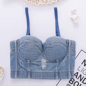 Stylish Denim Bustier with Blue Straps